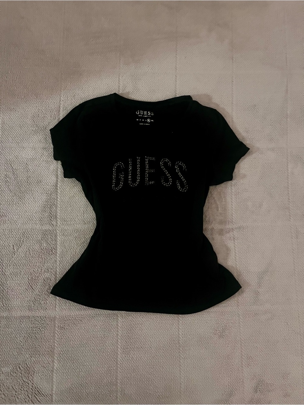 GUESS Black Short Sleeve Tee with Rhinestone Logo